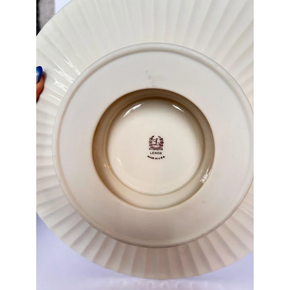 Vintage Lenox Ivory Porcelain Pedestal Centerpiece Bowl - 24K Gold Trim